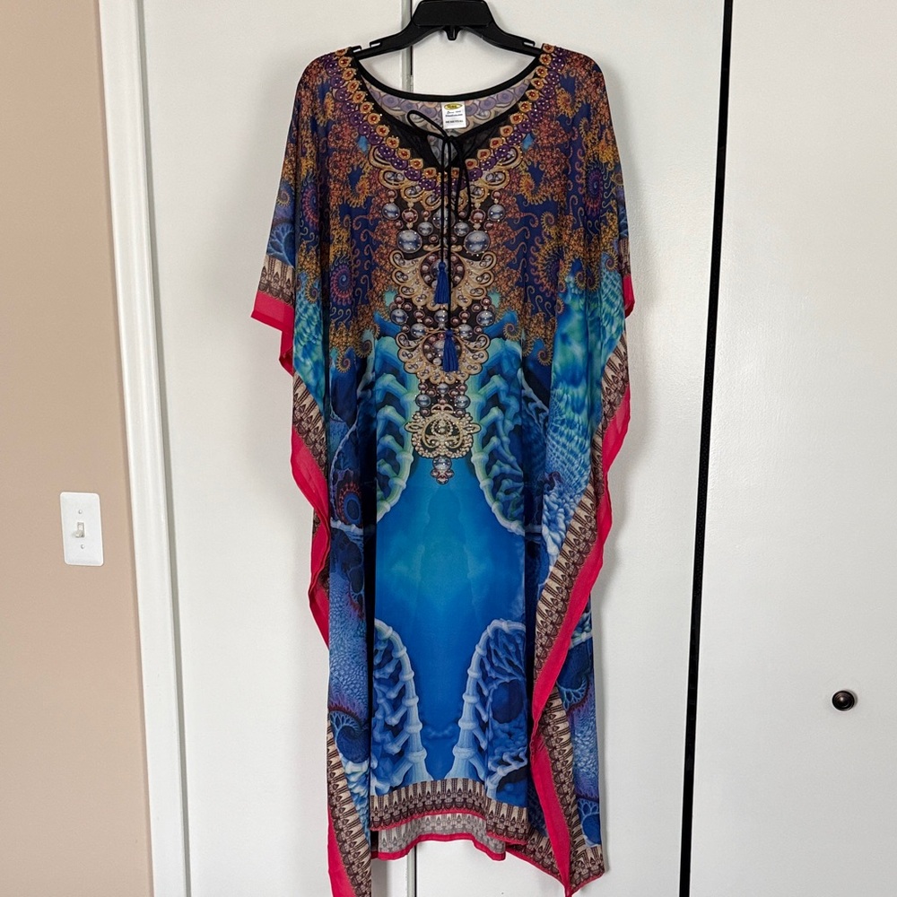 Elegant Blue and Pink sheer Caftan